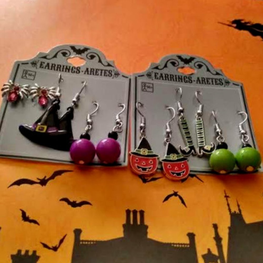 HAUNT COUTURE HALLOWEEN 6pc LOT PUMPKIN/WITCH HAT/WITCH BOOTS/SPIDER EARRINGS - Picture 2 of 9
